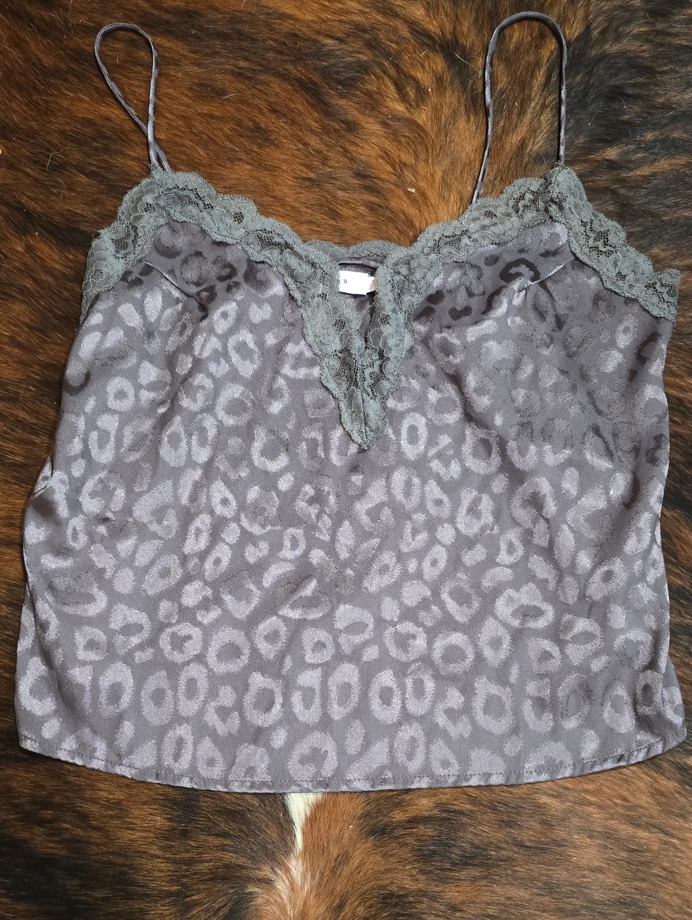 Lush Gray Leopard Jacquard Lace-Trim Cami